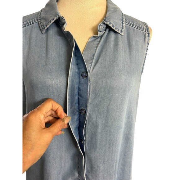 NYDJ Womens Vara Indigo PM Blue Tencel Chambray Button Back Sleeveless Top - Picture 4 of 8